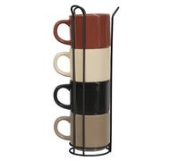 HOME DECO FACTORY, KA0500, Tasse Unie Set de 4 avec Support, Céramique Durable, Design Élégant et Pratique, Idéale pour Café et Thé, Couleurs Neutres, Taille Standard, Beige, Marron, Noir, Blanc