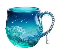 Tasse vague en verre de mer - Verrerie soufflée à la main de 14 oz, tasse de boisson Sea Lover | Verrerie artistique inspirée de l'océan pour jus de lait, étude, salon, enseignants, étudiants, bureau,