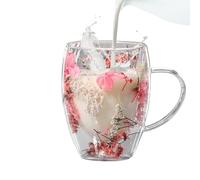 Tasse Verre Double Paroi Ensemble, 350ml Tasse À Café En Verre À Double Paroi Avec Fleurs Séchées Tasses À Latte Macchiato En Verre Transparent, Cadeau De Noël Verre Double Paroi Pour Café, Boissons