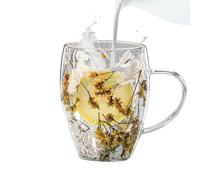 Tasse Verre Double Paroi Ensemble, 350ml Tasse À Café En Verre À Double Paroi Avec Fleurs Séchées Tasses À Latte Macchiato En Verre Transparent, Cadeau De Noël Verre Double Paroi Pour Café, Boissons