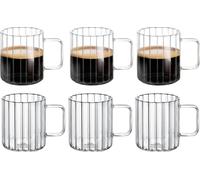 Wilmax - Verres isothermes avec anse - Lot de 6-200 ml - Verres en verre cannelé pour eau, thé, café - Verres à thé et à café - Gobelets pour boissons chaudes et froides - Lavables au lave-vaisselle