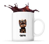 Tasse Yorkshire terrier style Cartoon Prénom Nom Personnalisable | Mug Café Thé Idée Cadeau Personnalisé Homme Femme Original pour propriétaire de chien
