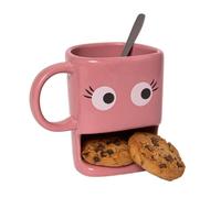 fisura. - Tassee original à offrir en cadeau yeux. Tasse enfant petit dejeuner avec porte-biscuit. Mug en céramique avec trou pour biscuit. Mug 240 ml. (Rose)