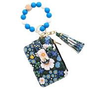 Tassel Keychains Bag, Keychains Wristlet Willet Pochette de e Bord de Perles pour Carte de crédit Portefeuille en Cuir PU Portefeuille avec Bracelet pour Femmes, Filles, Adultes, Bleu foncé
