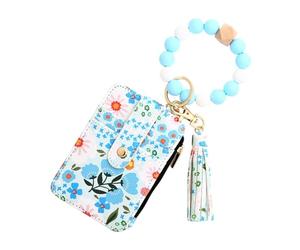 Tassel Keychains Bag, Keychains Wristlet Willet Pochette de ord de Perles pour Carte de crédit Portefeuille en Cuir PU Portefeuille avec Bracelet pour Femmes, Filles, Adultes, Bleu Clair 1