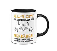 Tassenbrennerei Tasse en céramique avec inscription en allemand « Alles Gute für Deinen neuen Job » - Cadeau d'adieu - Changement d'emploi - Cadeau de départ pour vos collègues (noir)