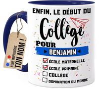 Tassenliebling® Enfant d'École 2024 Tasse Personnalisée Garçon Fille - Enfin, le Début du Collège - Bleu - Cadeau Rentrée - Remplissage de Cône Scolaire - Cadeaux de Rentrée - 1ère Année de Collège