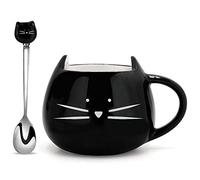 Tasses à café 11,8 oz drôle chat mignon café thé lait tasse tasse en céramique chat tasses à café et mignon chat cuillères ensemble meilleur cadeau pour Noël et toutes les vacances jour spécial (cuillère noire 500 ml)
