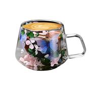 Tasses à café à double isolation en verre - Tasses à café en verre à double paroi, 200 ml Tasse à double paroi en verre, tasse en verre à fleur lisse de fusion florale avec poignée anti-brûlure