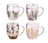 Tasses À Café À Double Paroi Avec Fleu Séchées, 350ML Tasse En Verre À Double Paroi, Tasses À Café En Verre À Double Paroi Avec Poignée Anti-brûlure Pour Boissons Chaudes, Cuisine, Cappuccino