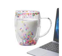 Tasses à café à double paroi,tasses à café en verre à double isolation - Chope à bière esthétique transparente de 350 ml avec poignée - Tasse en verre légère de grande capacité pour boissons chaudes e