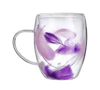 Tasses à café à double paroi - Verre 350 ml | Design de poignée isolée de tasse en verre à plumes | Tasses à thé transparentes résistantes à la chaleur, adaptées au froid, pour, café avec lec