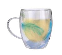 Tasses à café à double paroi - Verre 350 ml | Design de poignée isolée de tasse en verre à plumes | Tasses à thé transparentes résistantes à la chaleur, adaptées au froid, pour, café avec lec