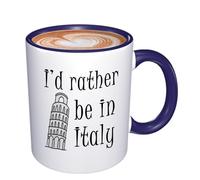 Tasses à café amusantes « I'd Rather Be in Italy » - Cadeau de vacances d'été longue distance pour étudier à l'étranger - Tour penchée de Pise - Cadeau d'anniversaire - 325 ml - Dblue