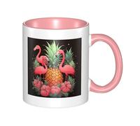 Tasses à café ananas flamants roses avec poignée 325 ml - Grande tasse en porcelaine pour boissons chaudes/froides - Tasses à thé en céramique pour homme et femme - Tasse à café amusante pour