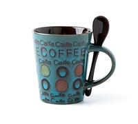 Tasses à café Art peint à la main Tasse en céramique pour bureau à domicile Tasse à café Tasse à boisson au lait avec cuillère Cadeau intéressant pour les amis, les collègues/Tasses de 350 ml (couleur
