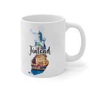 Tasses à café blanches de la Finlande avec affiche du monde de la ville multicolore multicolore - Tasse à café amusante en céramique blanche brillante pour la fête des mères, la fête des pères, un