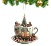 Tasses à café boules de Noël, décorations d'arbre de Noël | Pendentif en forme de tasse de café en forme de maison de neige 2D pour personnes adolescents table de chevet bibliothèque lieu de travail