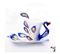 Tasses à Café Céramique Crafted Creative 3D Hand Émail Peacock Coffee Cup Set avec soucoupe et cuillère présent tasse de thé d'eau en céramique vaisselle cadeau(175ml,Blue)