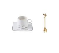 Tasses à Café Céramique Porcelaine Céramique Tasse de lait soja Petit déjeuner condensé café à thé et soucoupe Sets cuillère d'or Tasses(White)