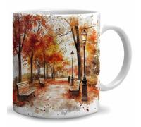 Tasses À Café Chemin d'automne, Amoureux du Chemin d'automne, Aquarelle Imprimée Tasse Café Personnalisée Tasse À Thé Vintage Tasses en Porcelaine pour Familiale Travail Collègue 330ML