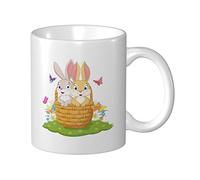 Tasses À Café Couple De Lapins Dans Le Panier Mug Céramique Imprimé Avec Poignée Tasses À Thé, Pour Anniversaire, Homme, Femme, 330ml