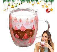 Tasses À Café De Noël - Tasse En Verres Résistant À La Chaleur Avec Poignée | Décoration De Cuisine À Domicile, Tasse En Verre Décorative Rouge Avec Motif D'arbre De Noël, Boisson Chaude Et Froide