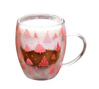 Tasses à café de Noël,Tasses à café en verre à double paroi - Tasse à thé en verre isolée à double paroi avec poignée | Décoration de cuisine à domicile, tasse en verre décorative rouge avec motif d'a
