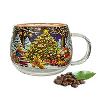Tasses à café de Noël, verre de Noël peint transparent - 300 ml - Verres saisonniers pour la maison, la cuisine, les vacances, le vin, l'eau, les boissons, le cacao chaud, les boissons froides, le