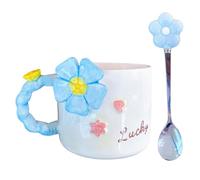 Tasses à café de printemps, tasse à café de fleurs | 500 ml tasse à thé en céramique rose 3D avec cuillère | Drinkware de grande capacité, fournitures esthétiques pour la maison et le jardin pour