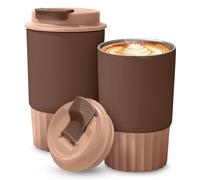 Tasses à café de voyage isothermes de 355 ml avec couvercle en acier inoxydable réutilisable pour le chaud et le froid (marron)
