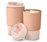 Tasses à café de voyage isothermes de 355 ml avec couvercle en acier inoxydable réutilisable pour le chaud et le froid (rose)