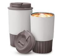 Tasses à café de voyage isothermes de 355 ml avec couvercle - Tasse à café réutilisable en acier inoxydable - Thermos de voyage isotherme pour le chaud et le froid (blanc)