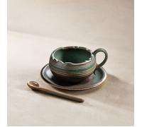 Tasses à café - DECOPINE - Lot de 2 - Céramique verte - Style wabi-sabi - 150 ml