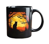Tasses À Café D'Halloween Avec Poignée, Tasses À Thé Imprimées Pour Chats Drôles Pour Femmes Hommes, Céramique Halloween Cat Drinkware Pour Chauffage De Café Chaud À Thé Froid, Noir Noir