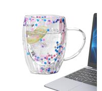 Tasses à Café Double Verre,Tasses à Café Double Paroi - Chope à bière esthétique transparente de 350 ml avec poignée,Tasse en verre légère de grande capacité pour boissons chaudes et froides, verres p