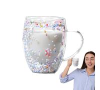 Tasses à Café Double Verre,Tasses à Café Double Paroi - Chope à bière esthétique transparente de 350 ml avec poignée - Verres de grande capacité, tasse à café légère en verre résistant à la chaleur po