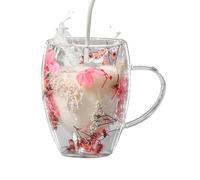Tasses à café en à double paroi - Tasse isolée de fleurs séchées de 350 ml, borosilicate résistant à la chaleur, à thé anti-brûlure | Boisson froide chaude pour le lait de jus de cho