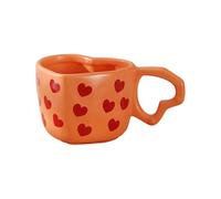 Tasses à café en céramique de 355 ml avec poignée pour Saint-Valentin, fête de mariage, centres de table, tasse à café en forme de cœur rouge et rose, cadeau idéal (C-orange)