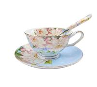 Tasses à café en céramique, ouynngjing Ensemble de tasses à café en porcelaine anglaise thé l'après-midi européen créatif céramique Simple Ménage Tasses noir(Gold Leaf [Ice Blue Heart])