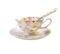 Tasses à café en céramique, ouynngjing Ensemble de tasses à café en porcelaine anglaise thé l'après-midi européen créatif céramique Simple Ménage Tasses noir(Gold Leaf [Pink Love])