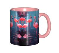 Tasses à café en céramique rose de 325 ml, (jolis flamants roses) - Tasse à café de restaurant pour café, cappuccino, thé, cacao, céréales