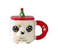 Tasses À Café En Céramique Tasse En Céramique Avec Couvercle « Chiot Heureux » De 350 Ml, Idéale Pour Les Anniversaires De Femmes Et D'Enfants, Idéale Pour Les Couples Au Bureau - Chiot Rouge