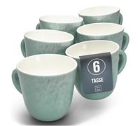 Tasses à café en grès Ibiza - Lot de 6 - Mugs méditerranéens Pure Living de style bohème pour thé et café - Passe au lave-vaisselle et micro-ondes - Turquoise