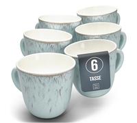 Tasses à café en grès Ibiza - Lot de 6 - Mugs méditerranéens Pure Living de style bohème pour thé et café - Passe au lave-vaisselle et micro-ondes - Beige/bleu