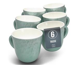 Tasses à café en grès Ibiza - Lot de 6 - Mugs méditerranéens Pure Living de style bohème pour thé et café - Passe au lave-vaisselle et micro-ondes - Turquoise