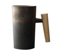 Tasses à café en grès, tasse à café avec poignée en bois 220 ml, tasses ergonomiques exquises en grès vintage, tasse en céramique pour la maison, le bureau, le thé, les boissons, l'eau, couleur émail