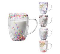 Tasses à café en verre à double isolation - Design transparent de 350 ml, grand verre léger, construction à double paroi | Tasse à boissons chaudes et froides pour femmes et filles, usage quotidien le