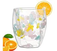Tasses à café en verre à double isolation, tasses à café en verre à double couche - Tasse à café isolée transparente, élégante tasse d'isolation thermique avec fleurs, 350 ml, pour