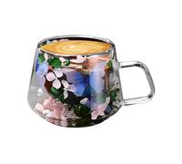 Tasses à café en verre à double isolation, tasses à café en verre à double paroi, verres en verre doubles de 200 ml Gobelet en verre à double paroi - Tasses en verre Floral Fusion pour cappuccino, thé